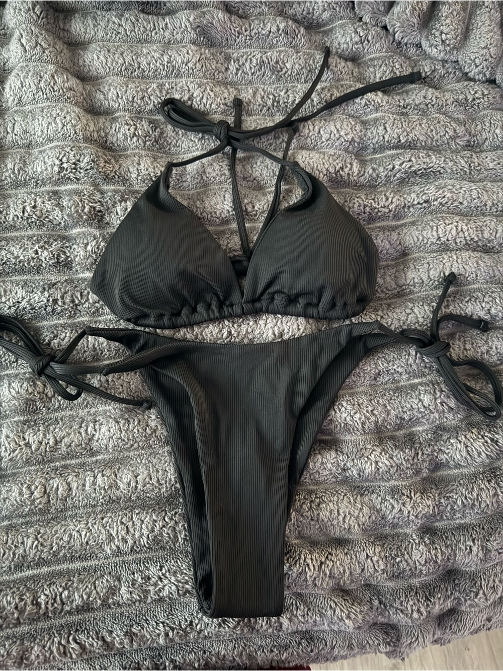 Classic Black Ribbed Tie-Side Bikini